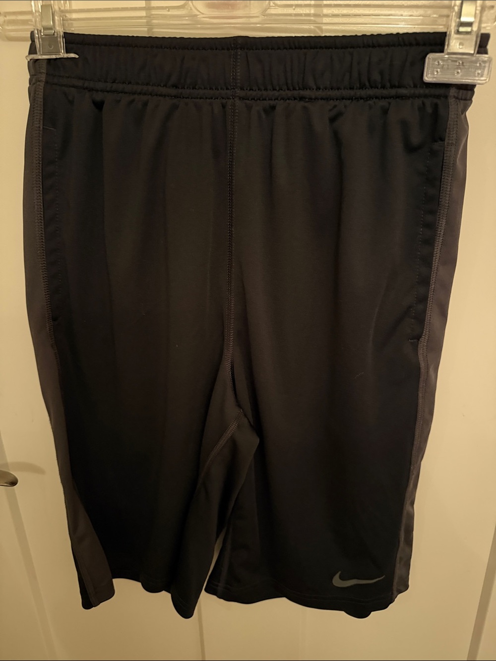 Boys’ Nike Dri-Fit Black Athletic Shorts with Charcoal Grey Contrast Trim, L